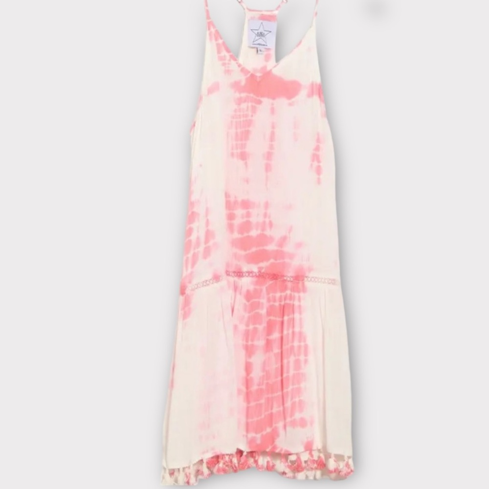 Area Stars Women’s Lia Swirl Dress Small Tie Dye Tassel Trim Sundress Beachy NWT